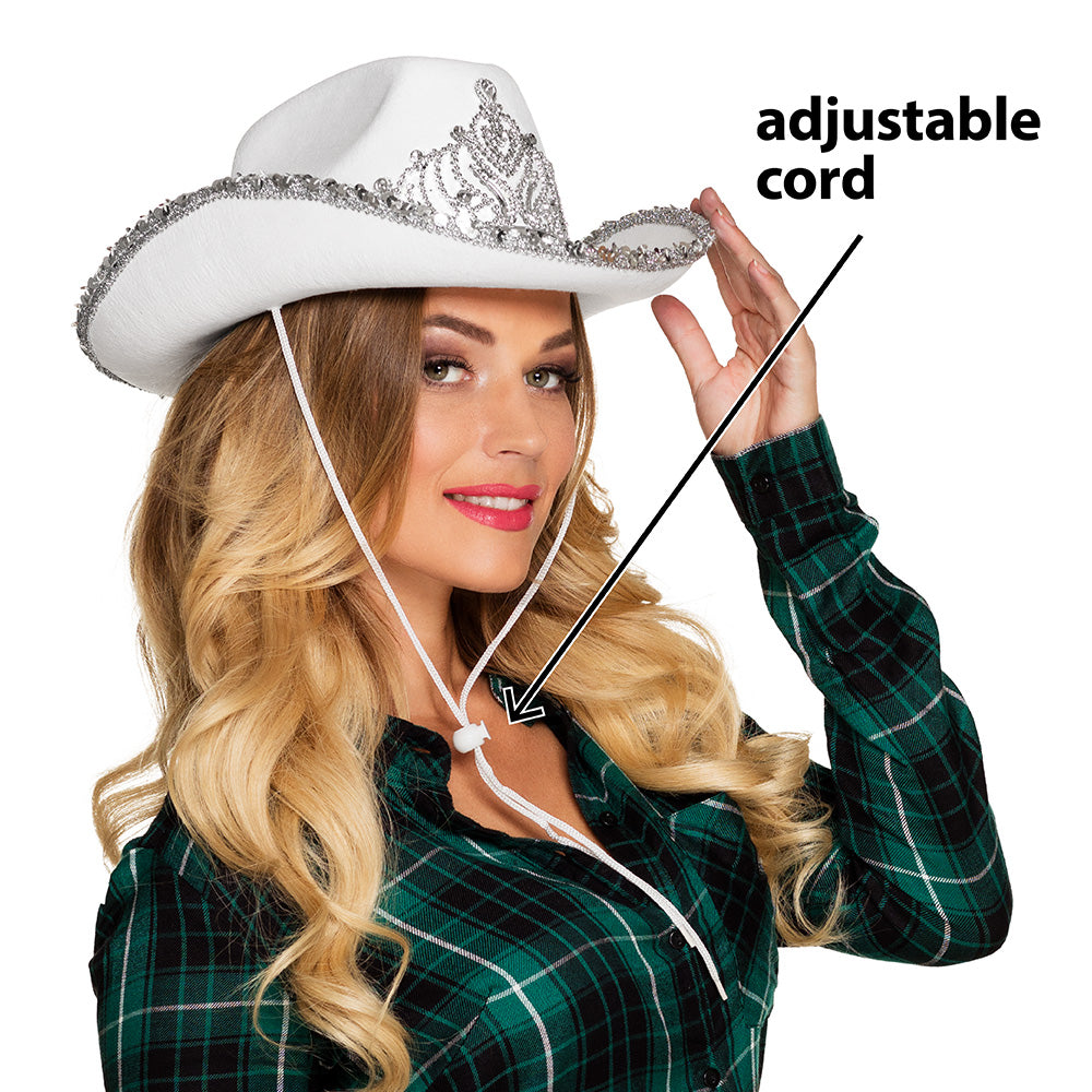 Cowboyhoed Glimmer wit met tiara - foto 3