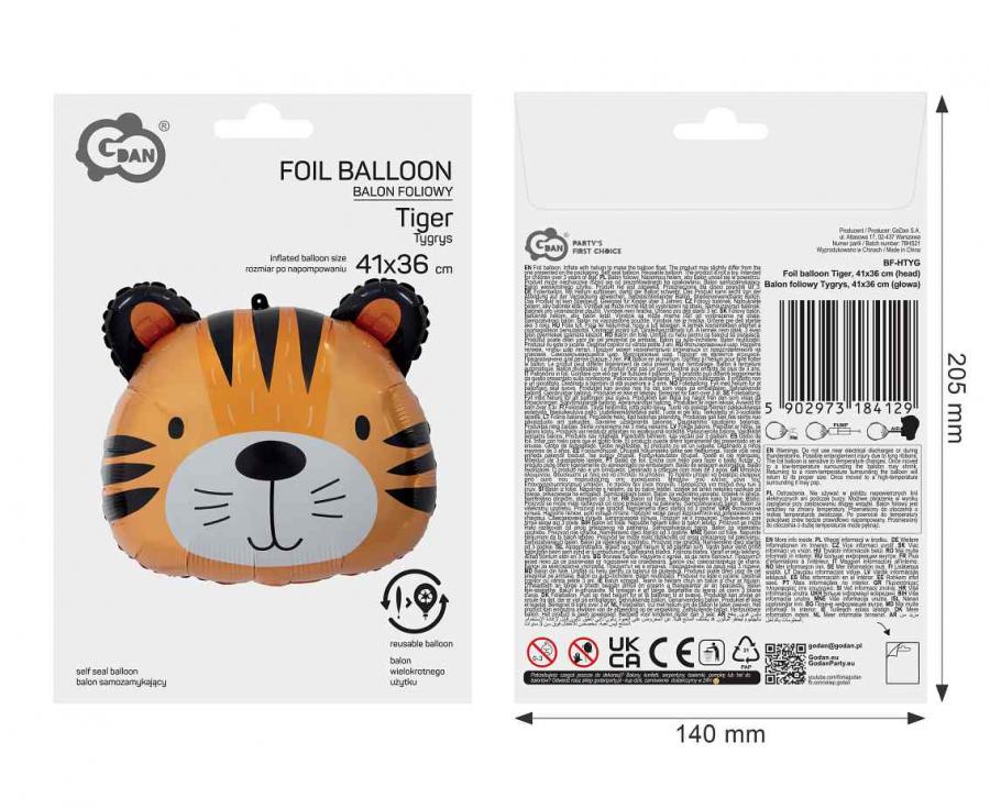 Folieballon Tijgerkop 41 cm