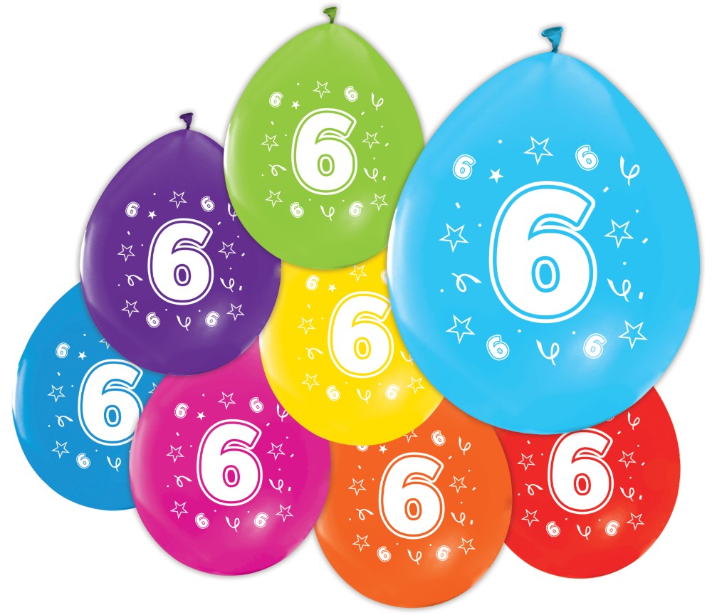 Gekleurde verjaardagsballonnen 6 jaar, 8 stuks van 30 cm — tweede productfoto