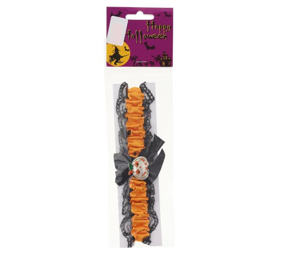 Kouseband Halloween oranje met pompoen - foto 2