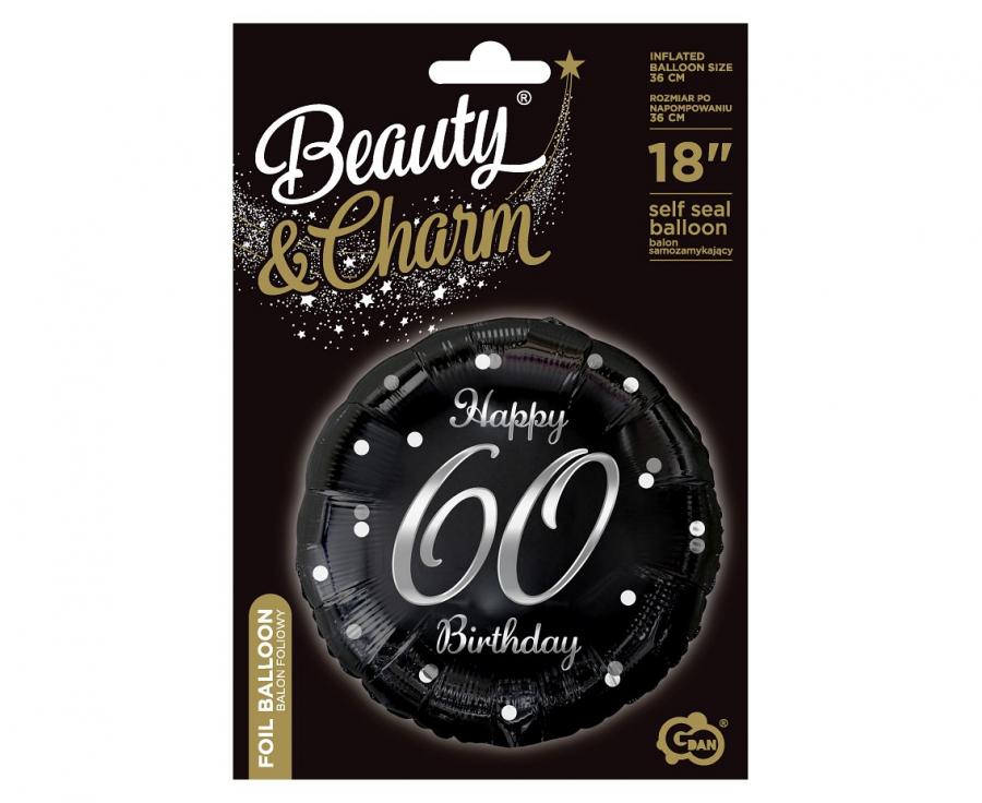 Folieballon Happy 60 Birthday Zwart Zilver 46 cm