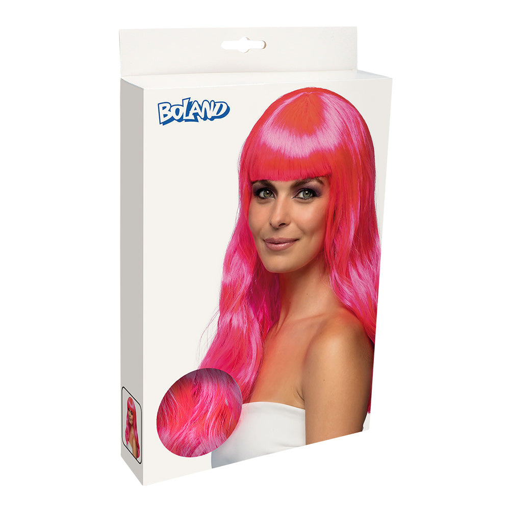 Pruik lang met pony neonroze - foto 4