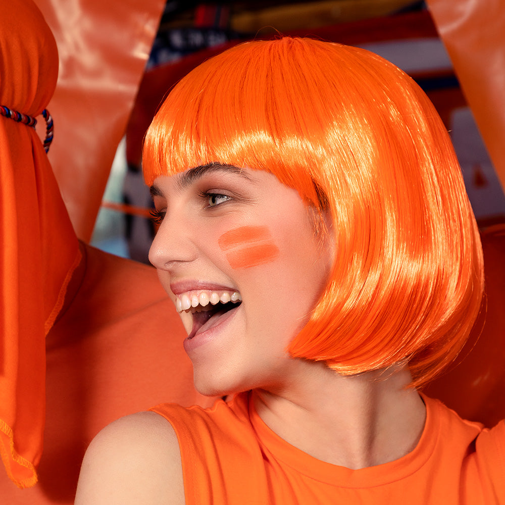 Pruik bob met pony neonoranje - foto 5