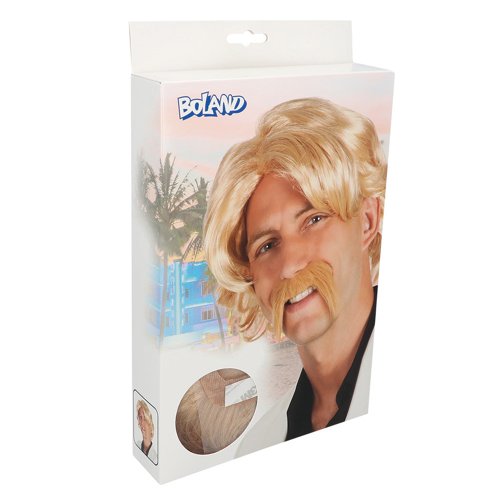 Pruik jaren 70 met snor blond - foto 2