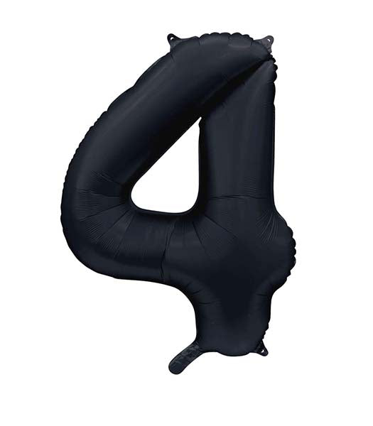 Folie cijferballon satijn zwart 86 cm, cijfer 4