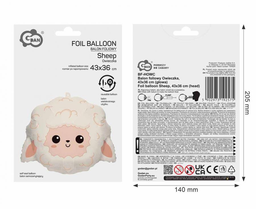 Folieballon Schaapkop 43 cm