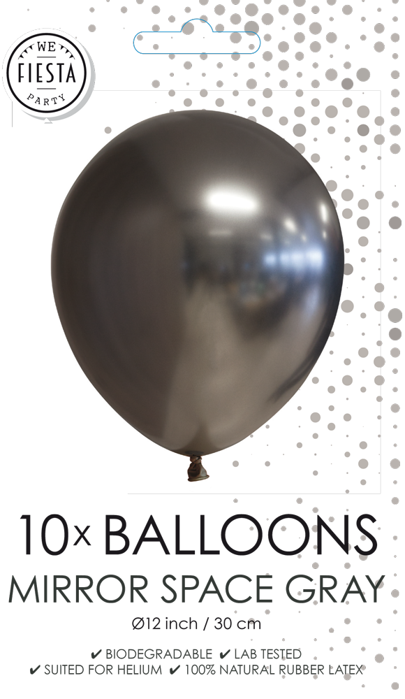 Chrome ballonnen 30 cm (10 stuks) grijs