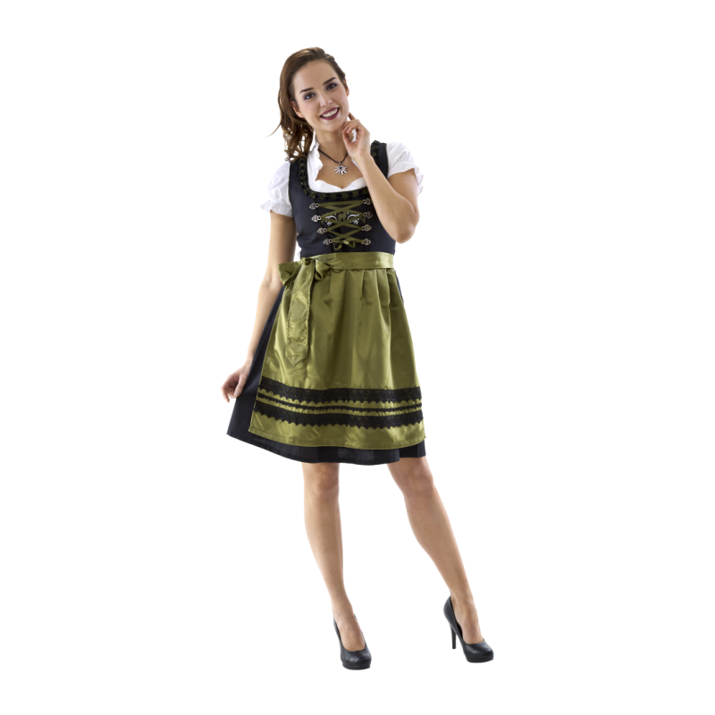 Zwart-olijfgroene dirndl met herten, driedelig