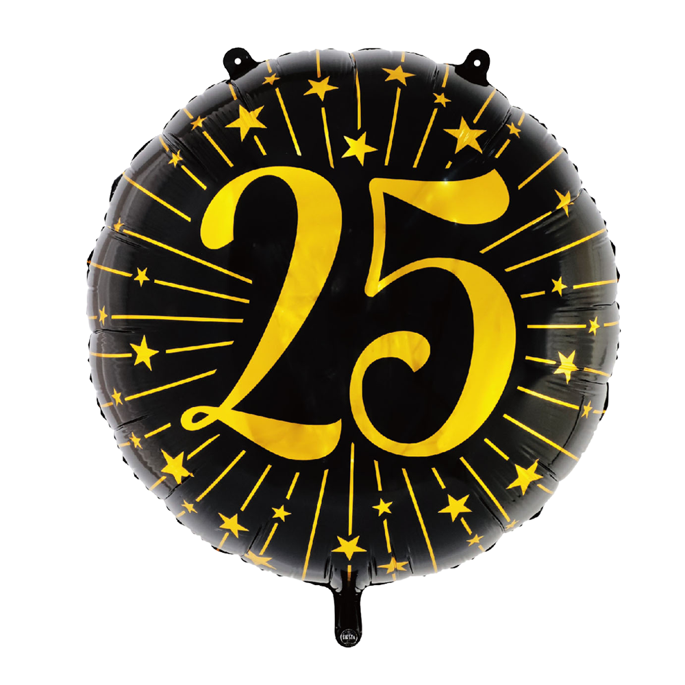 Extra grote ronde folieballon van 71 cm in zwart met een gouden 25 en sterren