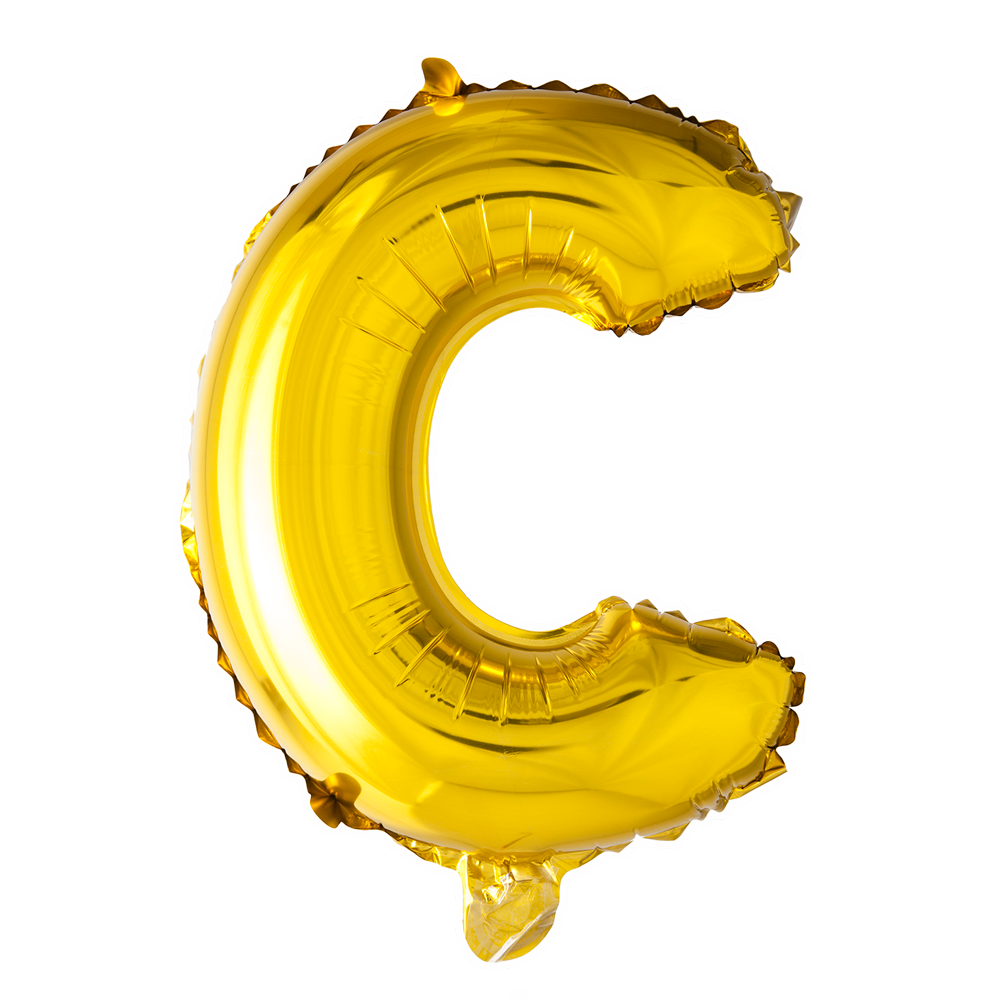 Goudkleurige XL folieballon in de vorm van de letter C, 101 cm hoog