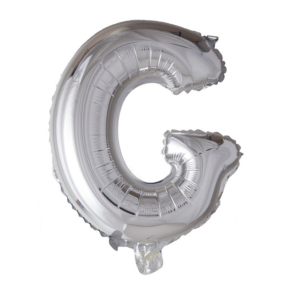Zilverkleurige XL folieballon in de vorm van de letter G, 101 cm hoog