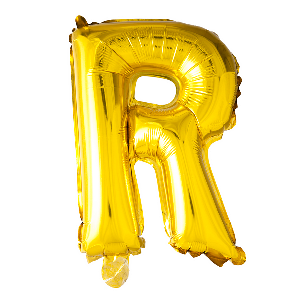 Goudkleurige XL folieballon in de vorm van de letter R, 101 cm hoog