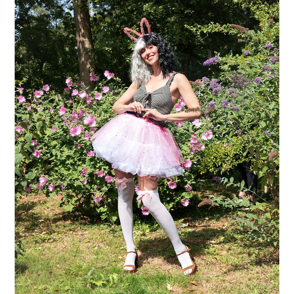 Witte kniekousen met roze strik - foto 2