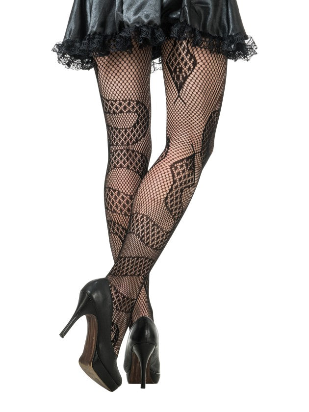 Zwarte netpanty met slangenmotief om de benen - productfoto 2