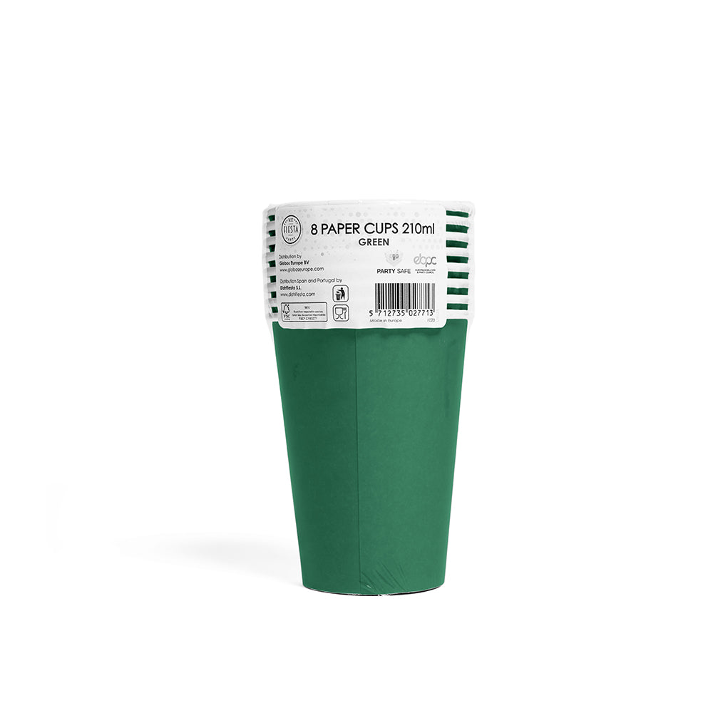 Donkergroene papieren bekers 210 ml 8 stuks - tweede productfoto