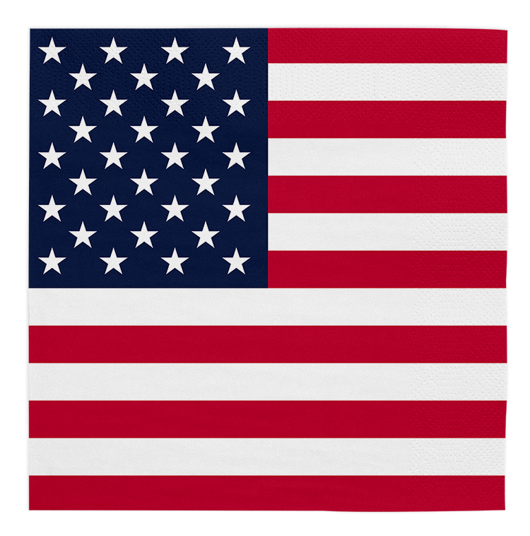 Papieren servetten met de vlag van USA, verpakking van 20 stuks