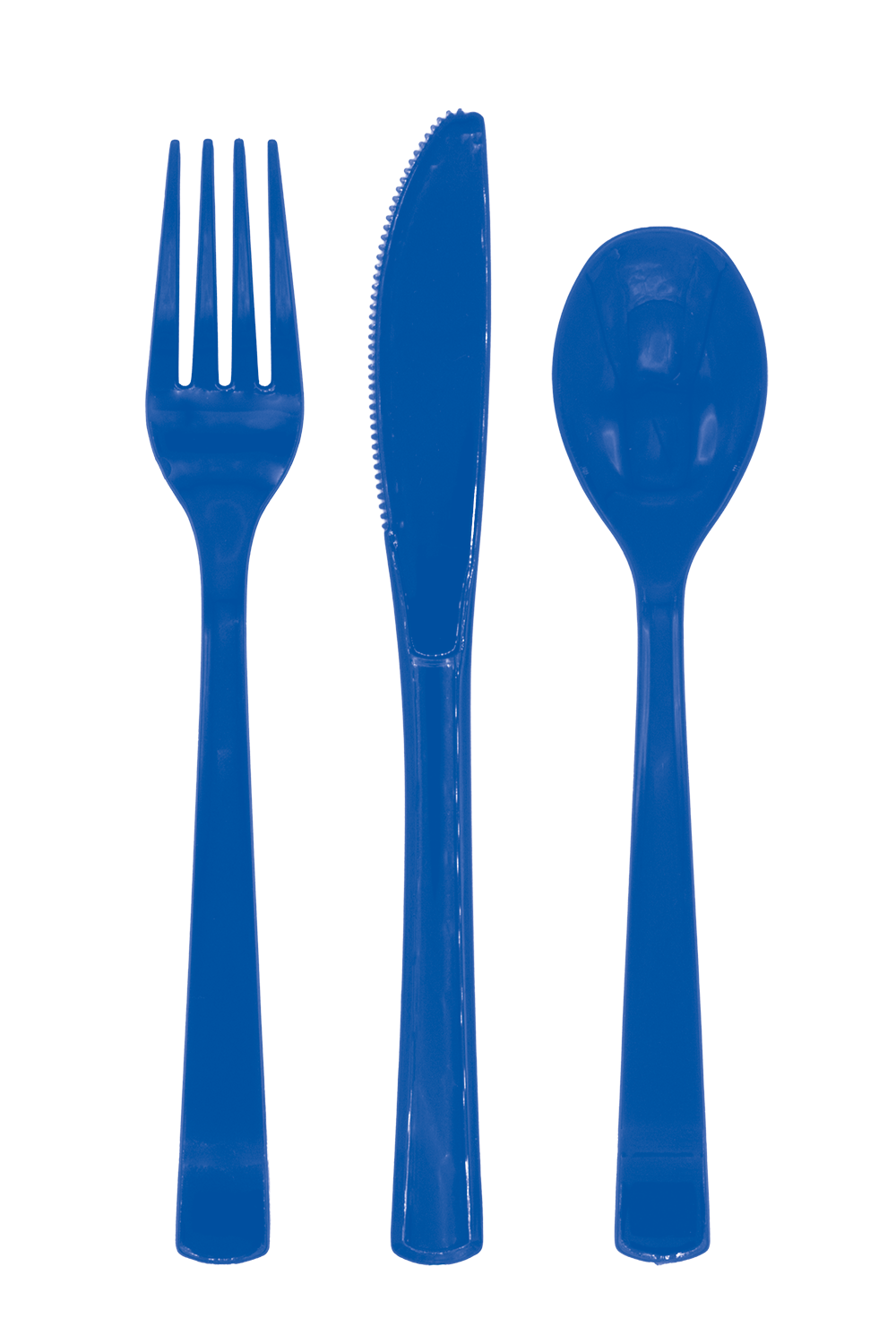 Plastic bestek in donkerblauw: vork, mes en lepel uit een set van 18 delen