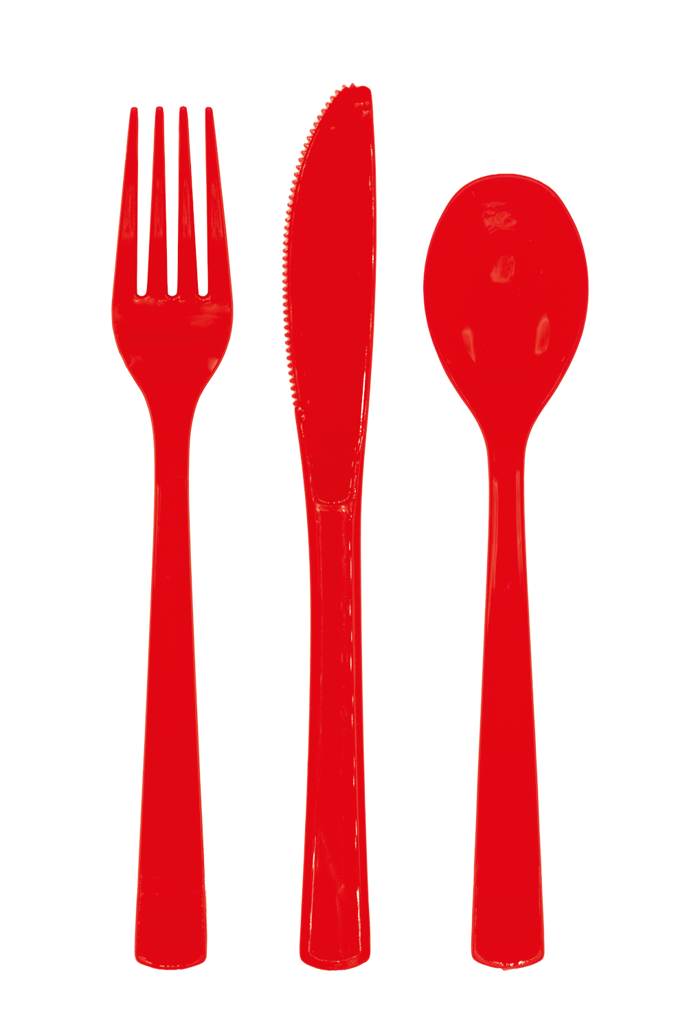 Plastic bestek in rood: vork, mes en lepel uit een set van 18 delen