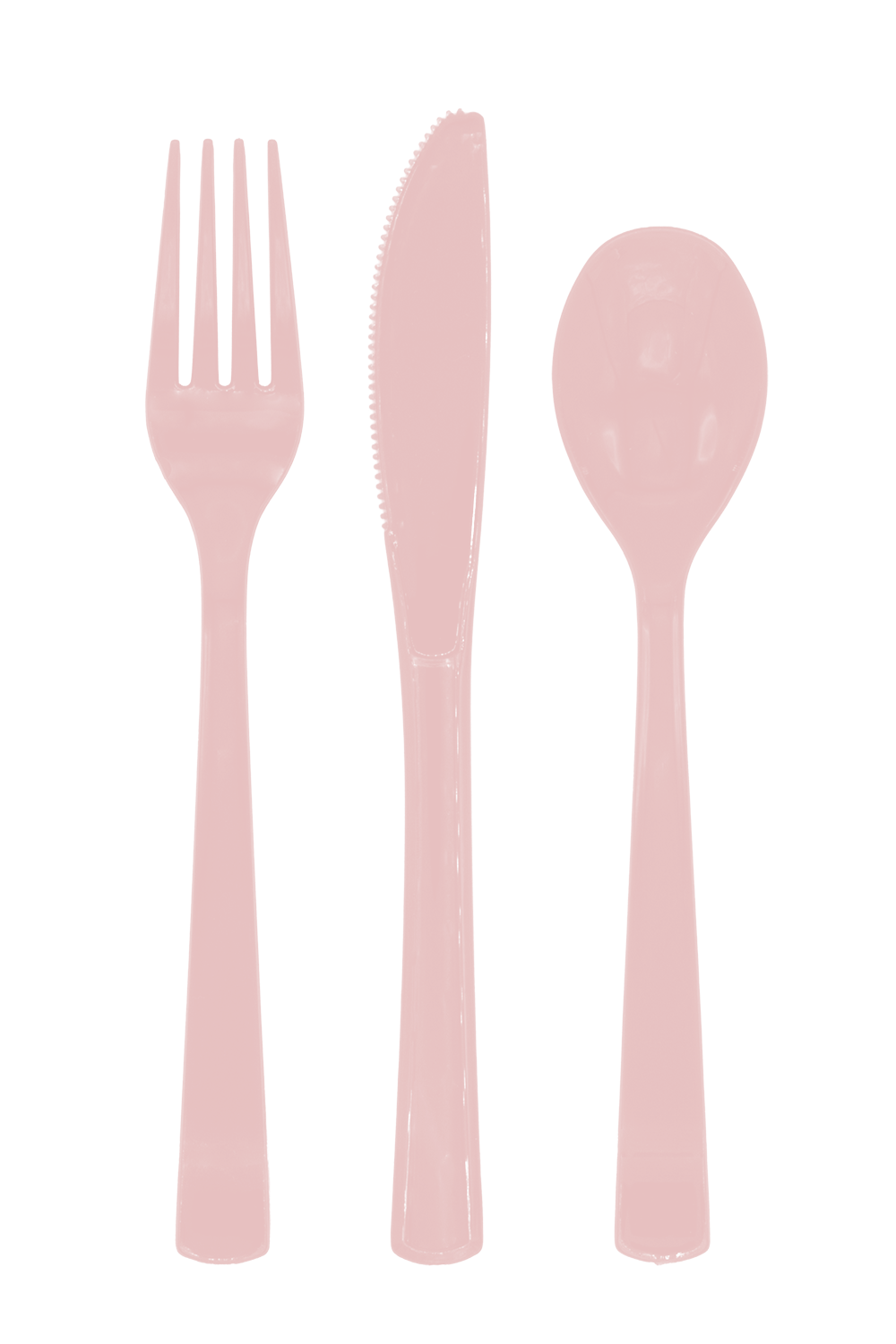Plastic bestek in roségoud: vork, mes en lepel uit een set van 18 delen