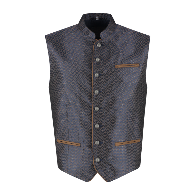 Heren trachten gilet in donkerblauw met bruine bies