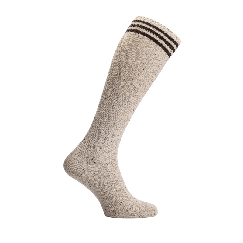 Beige gemêleerde trachten kniekousen met bruine ringen, maat 43-46