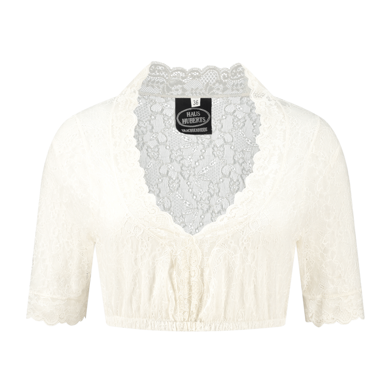 Crème trachtenblouse van elastisch kant, dames