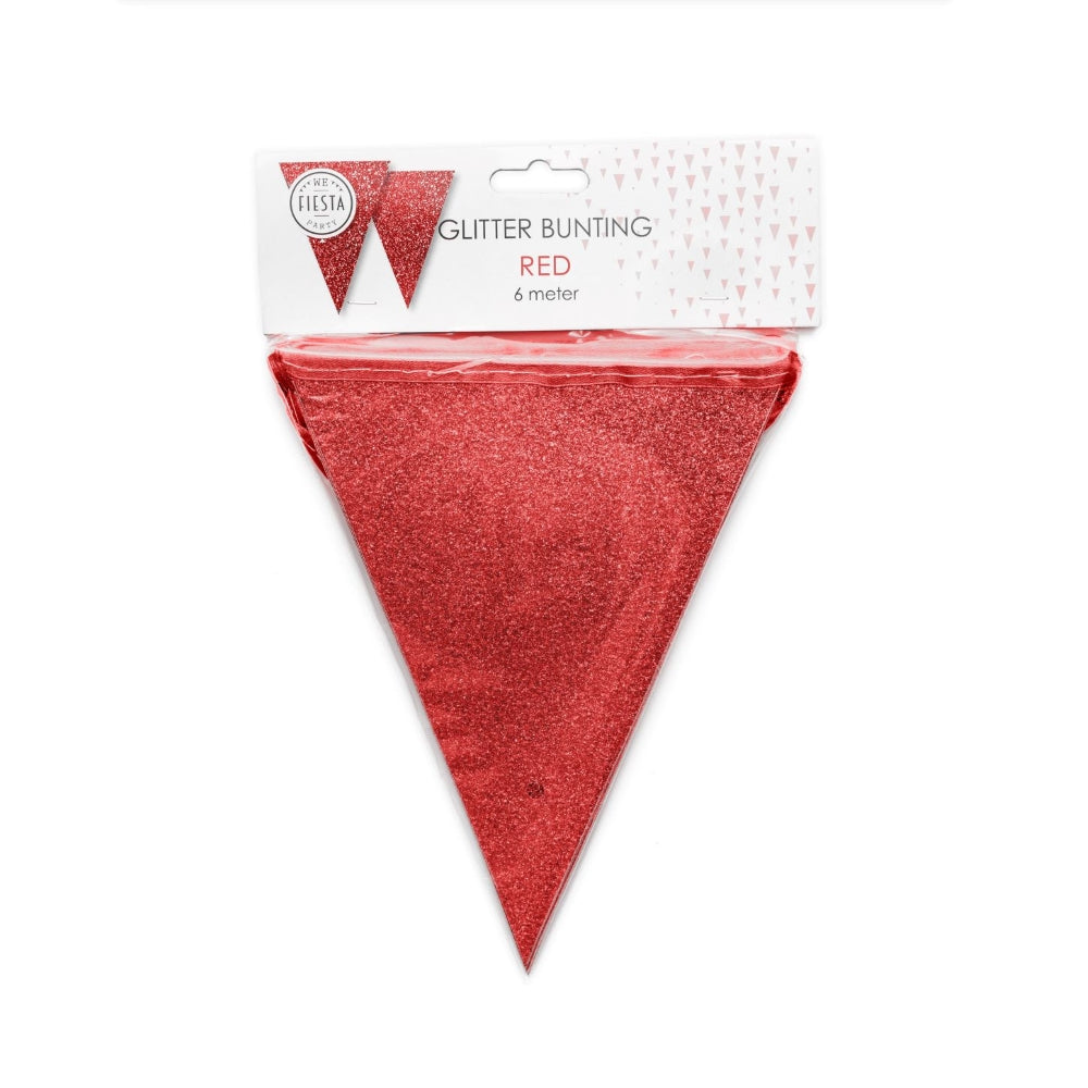 Vlaggenlijn Rood Glitter 6 meter (kleine vlaggen) - foto 2