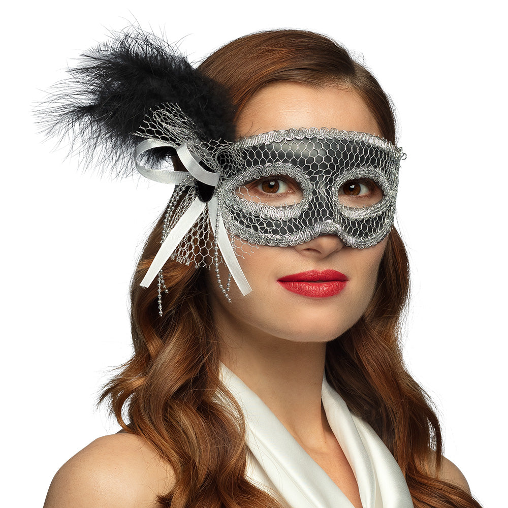Oogmasker Venetiaans flapper met veren