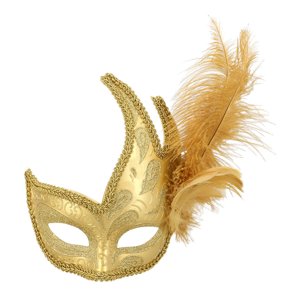 Oogmasker Venetiaans goud met veren - foto 2