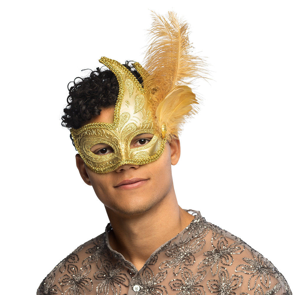 Oogmasker Venetiaans goud met veren - foto 3
