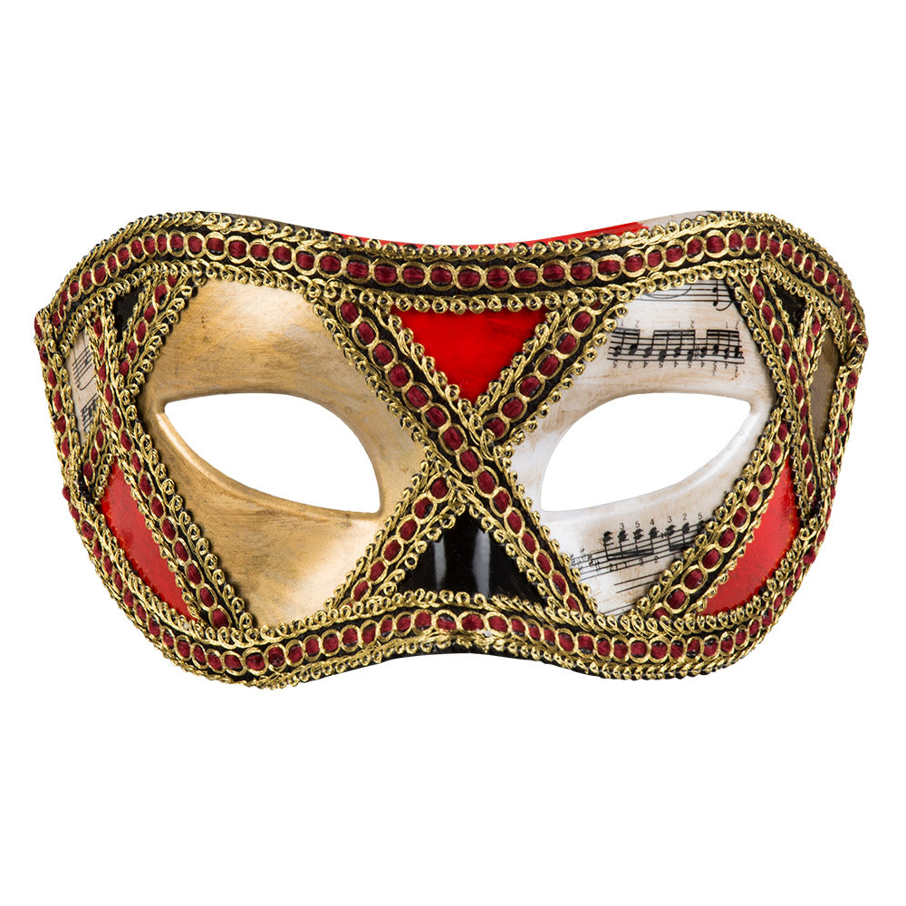 Oogmasker Venetiaans rood goud met muzieknoten - foto 2