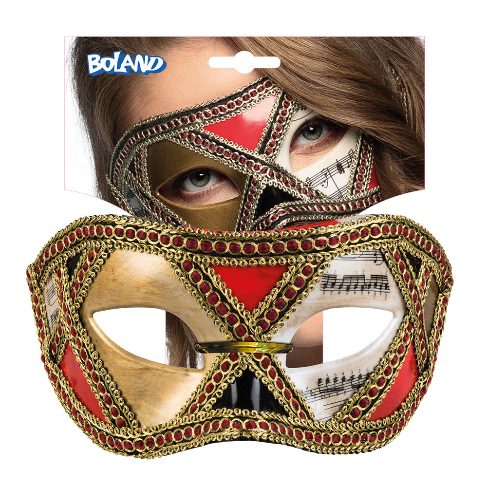 Oogmasker Venetiaans rood goud met muzieknoten - foto 3