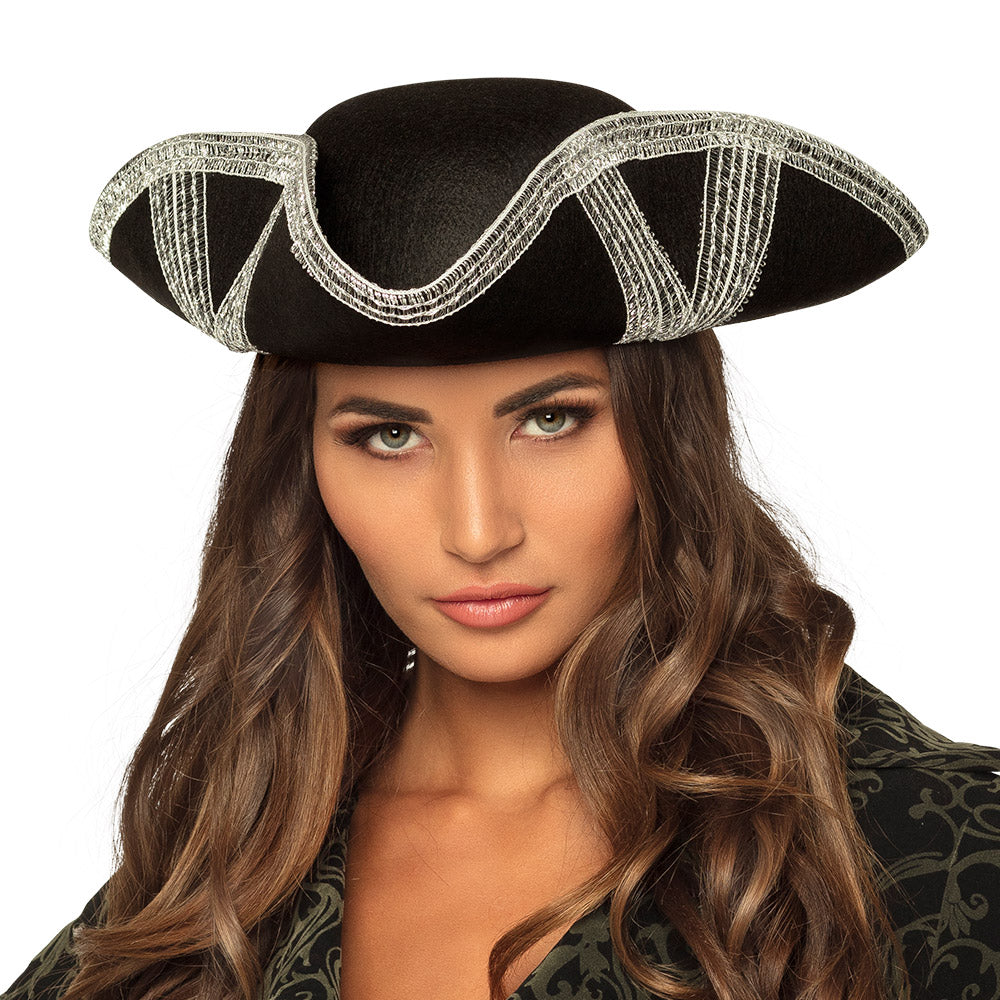 Piratenhoed Royal fortune zwart met zilver