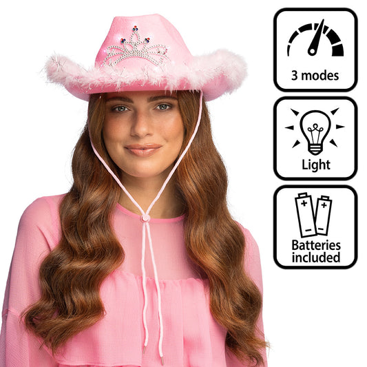 Cowboyhoed Blush bandit roze met led