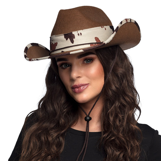 Cowboyhoed Texas bull bruin met koeienprint