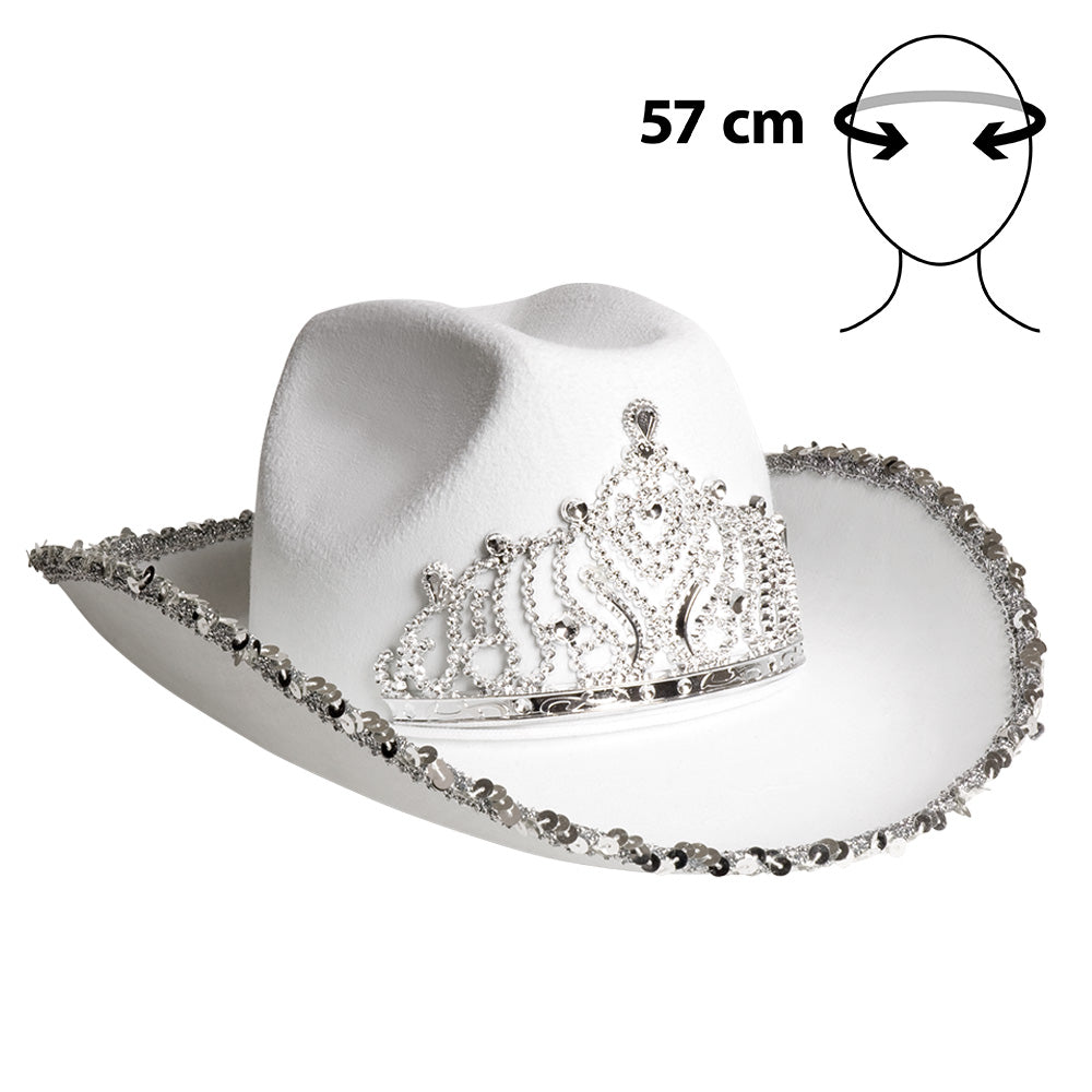 Cowboyhoed Glimmer wit met tiara - foto 2