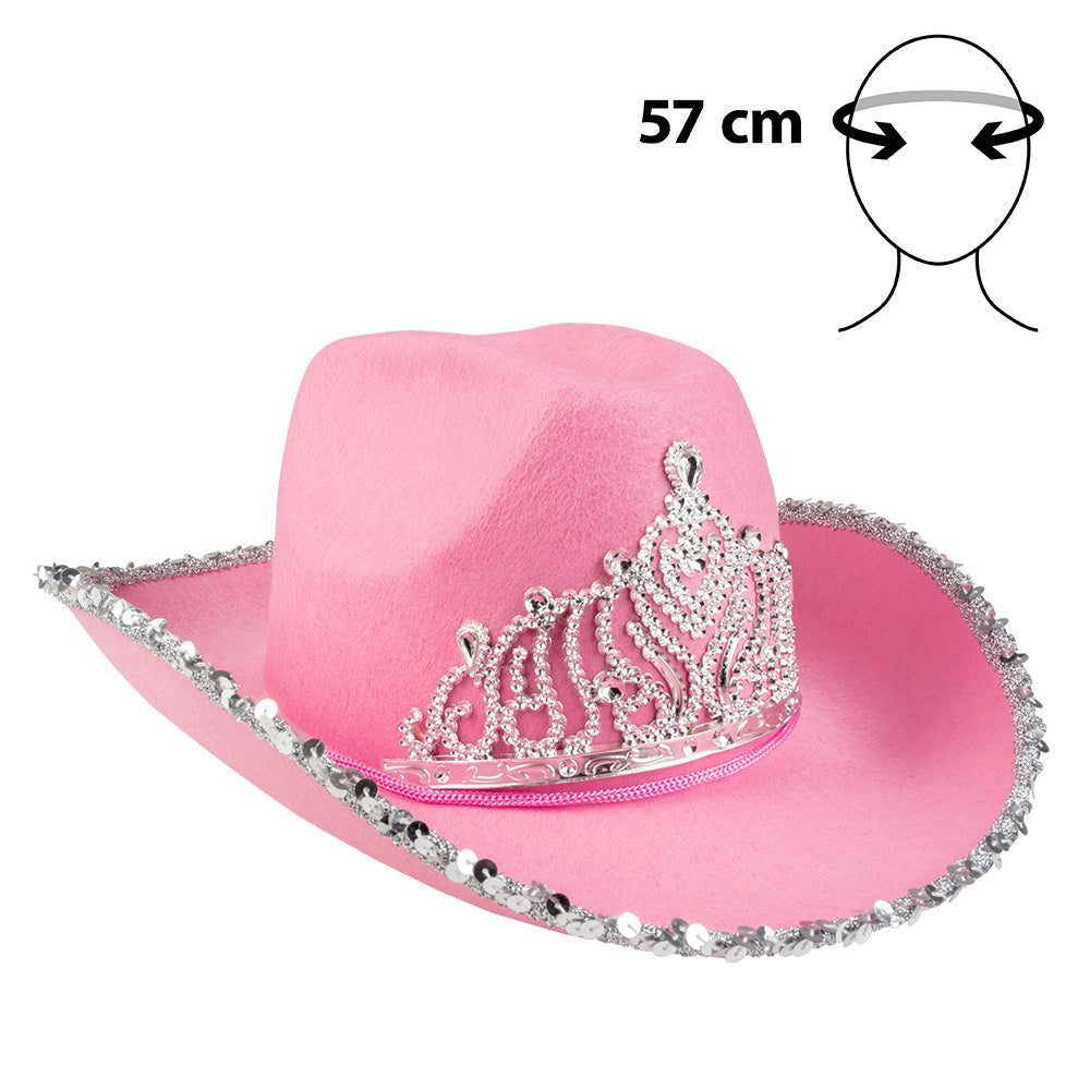 Cowboyhoed Glimmer roze met tiara - foto 2