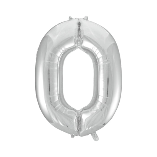 Folie cijferballon zilver 86 cm