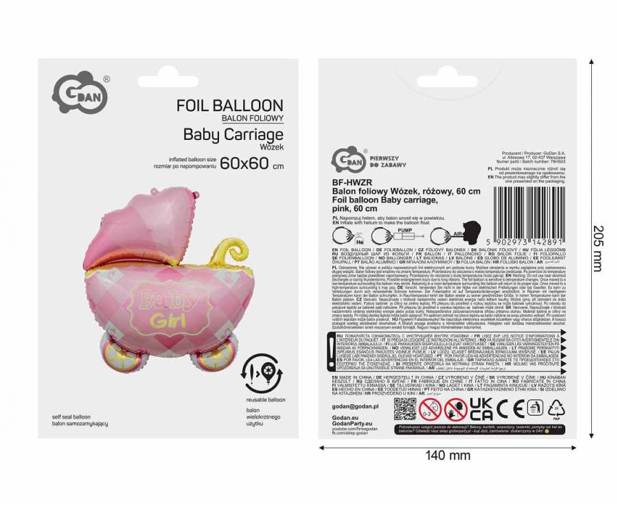 Folieballon Kinderwagen Baby Girl 60 cm