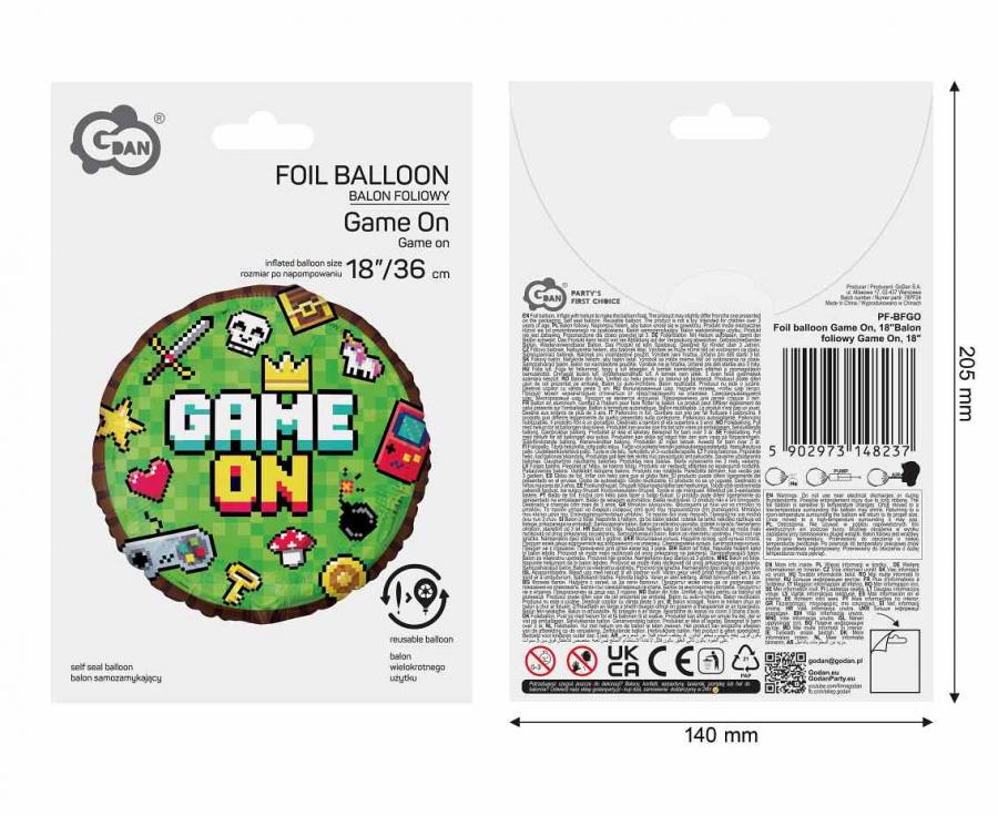 Folieballon Game On Pixel 46 cm
