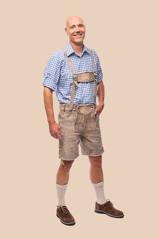 Lederhosen Luuk van wildleer in grijs, Oktoberfest herenkleding