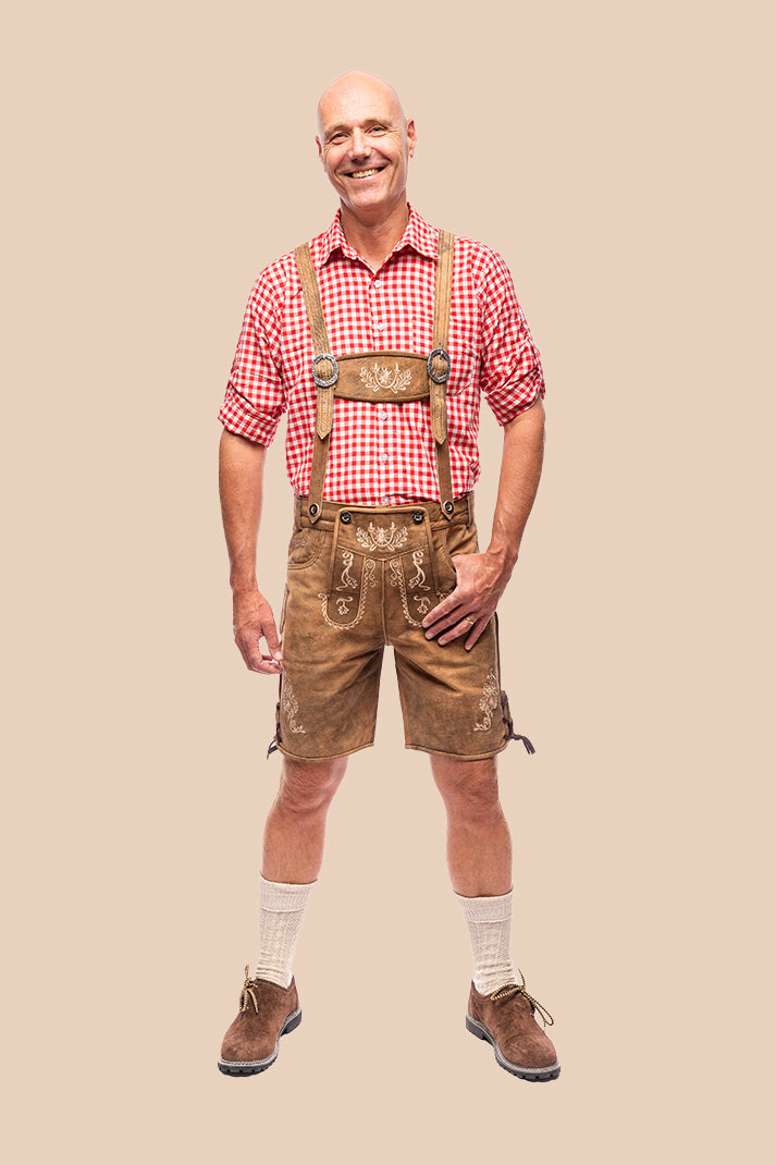 Lederhosen Luuk van wildleer, detail van het borduursel