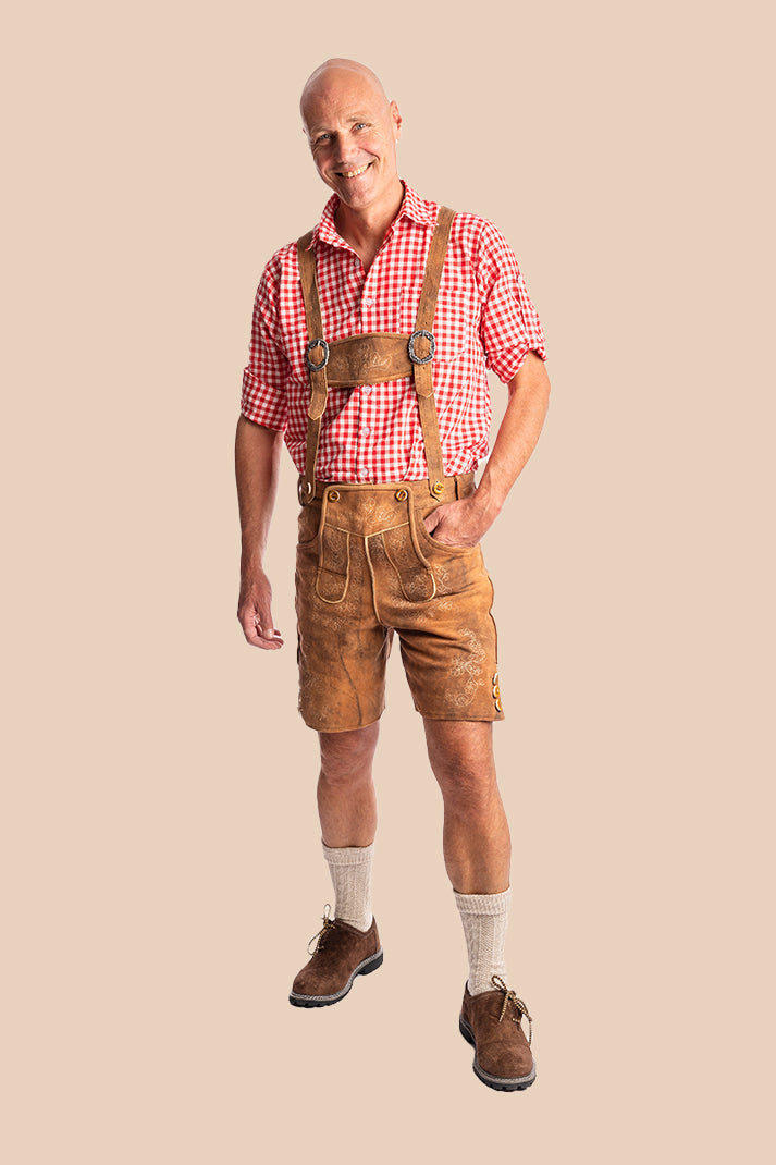 Lederhosen Arnaud van geitenleer in beige, Oktoberfest herenkleding