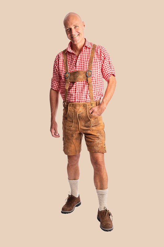 Lederhosen Arnaud van geitenleer in beige, Oktoberfest herenkleding