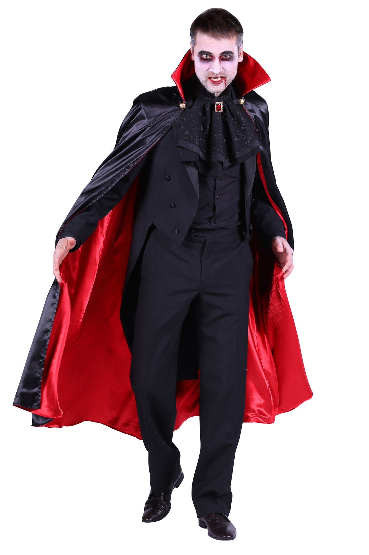 Dracula cape met staande kraag zwart-rood - foto 2