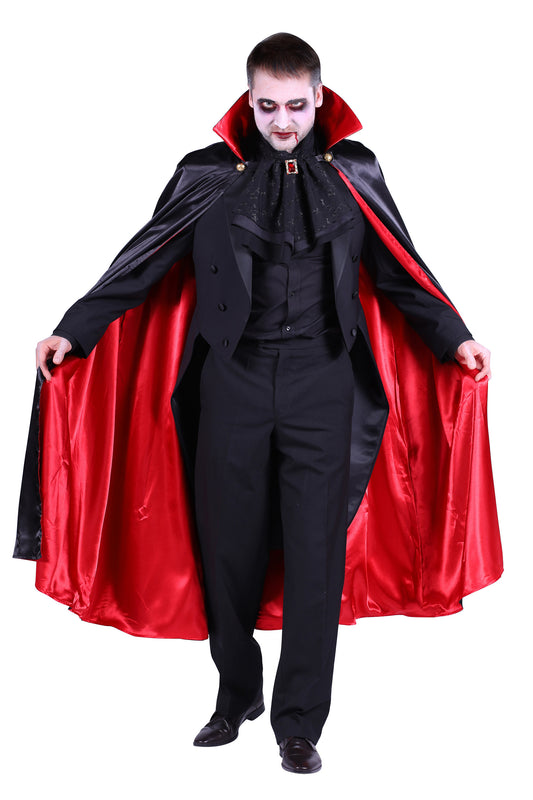 Dracula cape met staande kraag zwart-rood