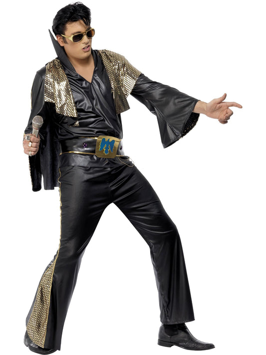 Kostuum Elvis zwart-goud heren (4-delig)