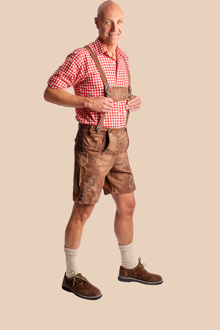 Lederhosen Arnaud van geitenleer in bruin, Oktoberfest herenkleding