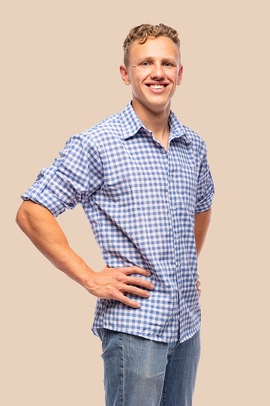 Tiroler overhemd Jenne in blauw geruit, Oktoberfest herenkleding