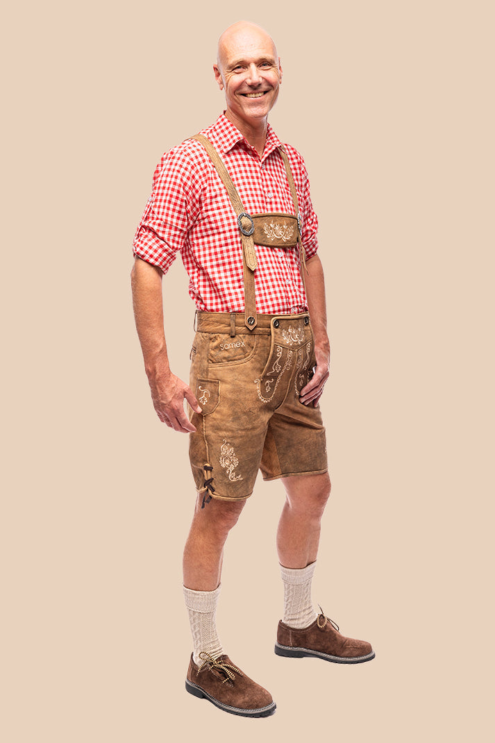 Lederhosen Luuk van wildleer in bruin, Oktoberfest herenkleding